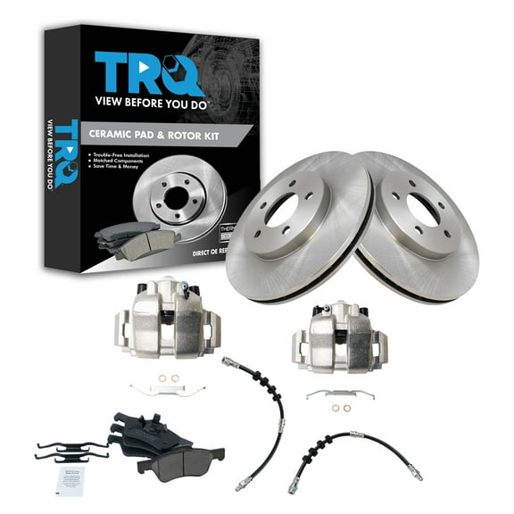 TRQ Front Brake Pad & Rotor Kit Brake Caliper Brake Hose Brake Pads Brake Rotor Ceramic Fits Select 2010 Ford Escape 2009 Mercury Mariner