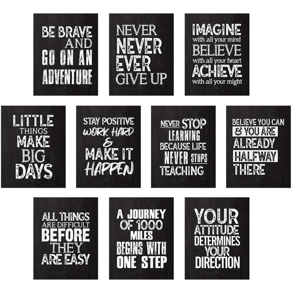 QTH 10 Pieces Inspirational Wall Poster Positive Quote Posters Wall Decor Affirmation Art Posters for Classroom Living Room Office Walls Decorations (Black White, 11 x 14 Inch)