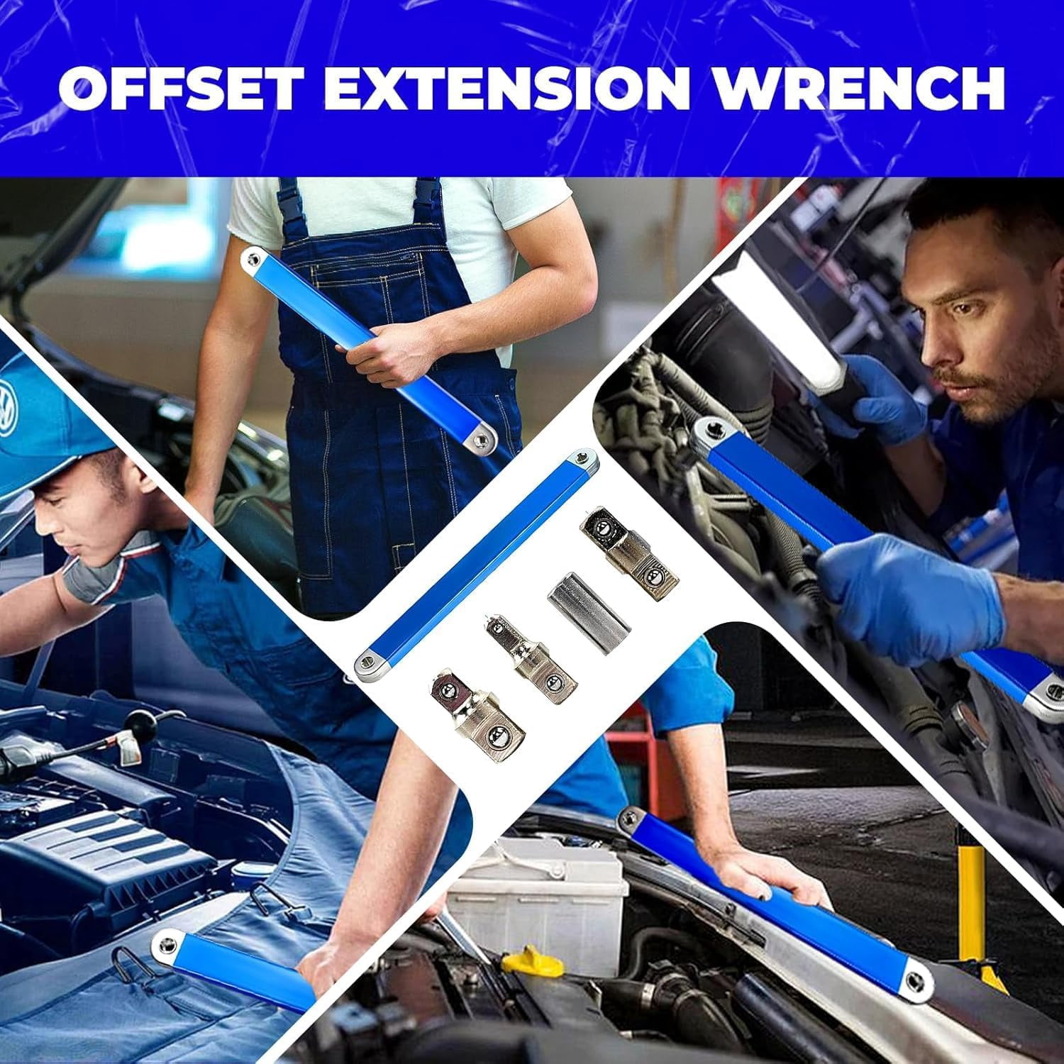 2026 New PRO Offset Extension Wrench, Pro Zero Offset Extension Wrench Impact, With 1/2",1/4" And 3/8" Square Drive Adapters,Wrench Extender Tool (2PCS)