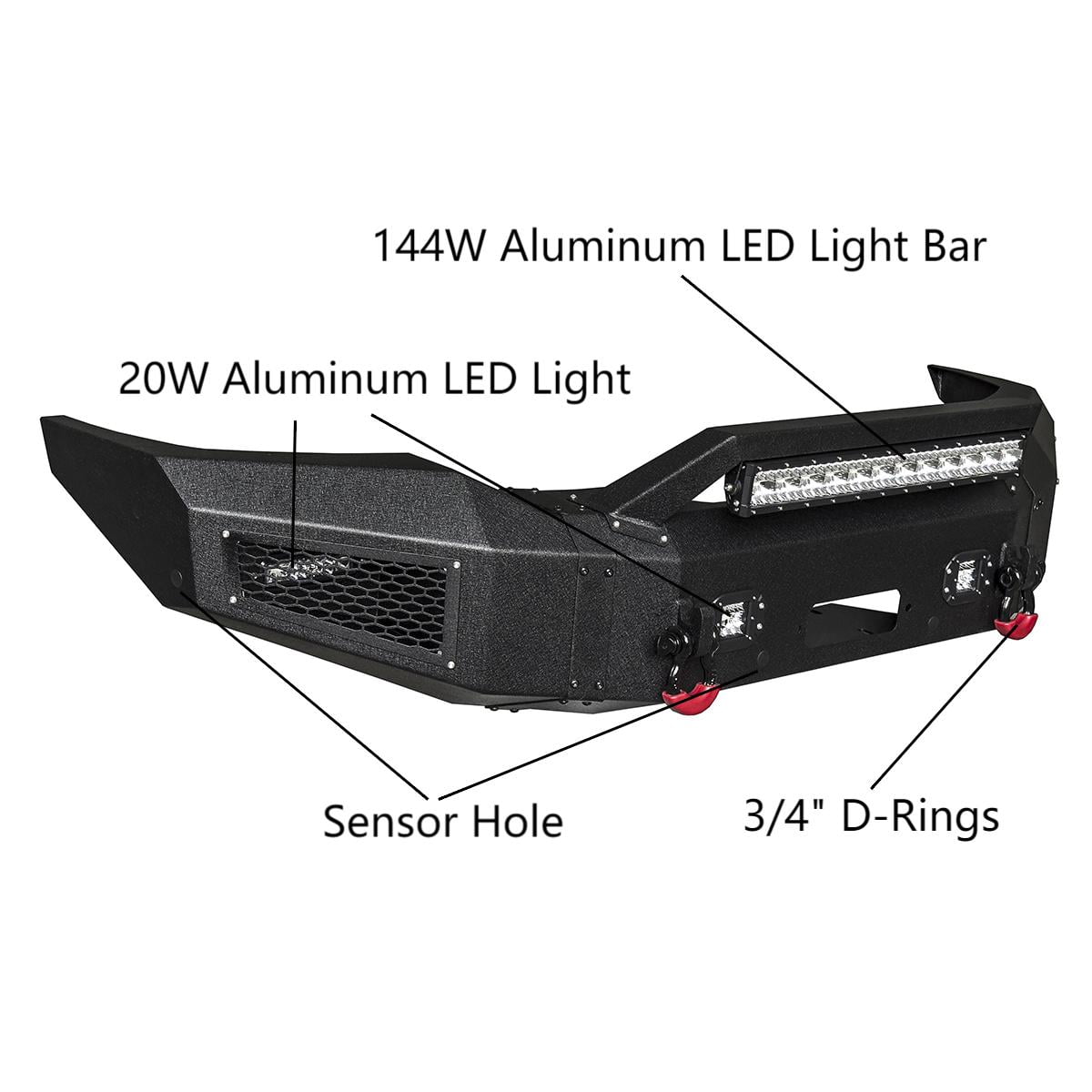 Vijay Front Bumper for 1999-2000-2001-2002-2003-2004 Ford F250/F350 Super Duty with Winch Plate and Aluminum LED Lights