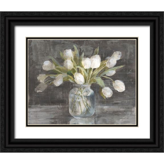 Nai, Danhui 14x12 Black Ornate Wood Framed with Double Matting Museum Art Print Titled - April Tulips