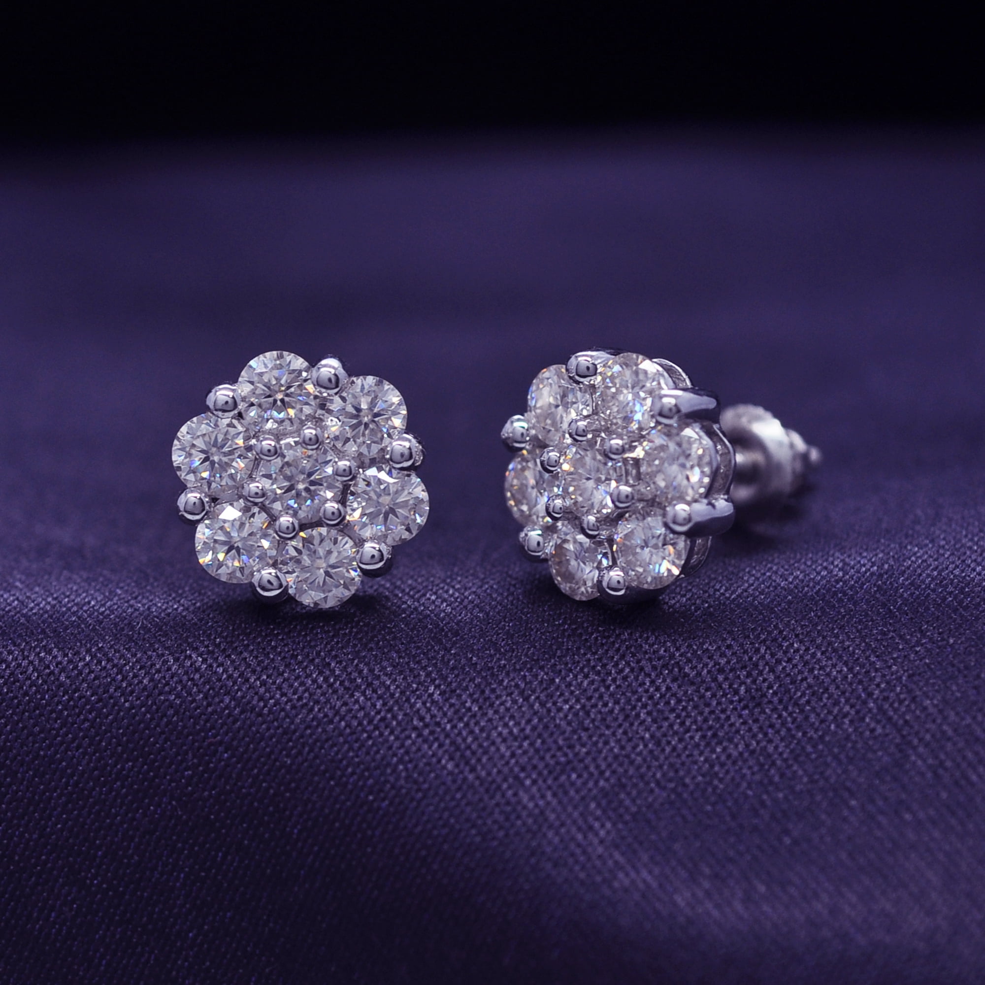 AFFY  1.40CT Moissanite Diamond Flower Cluster Stud Earrings for Women 14K White Gold over Silver