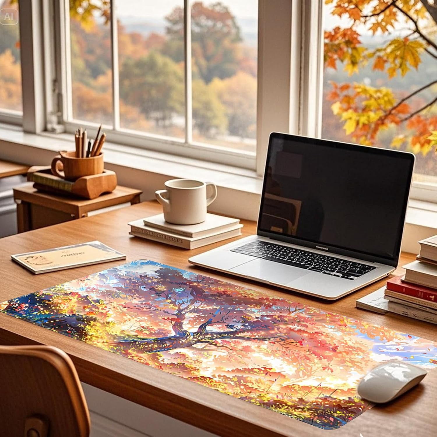 Gaming Mouse Pad 31.5x11.8 inch XL Large Extended Mouse Pad, Big Mousepad Desk Mat for Computer with Non-Slip Rubber Base and Stitched Edge-Maple Leaves