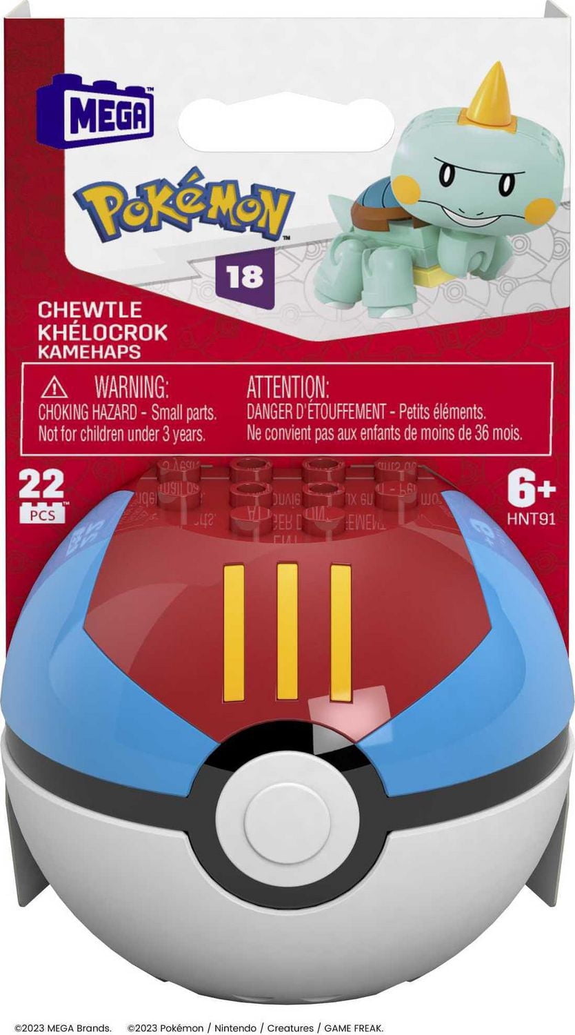 MEGA Pokémon Chewtle Building Toy Kit, Poseable Action Figure with Poké Ball - 22 Pieces