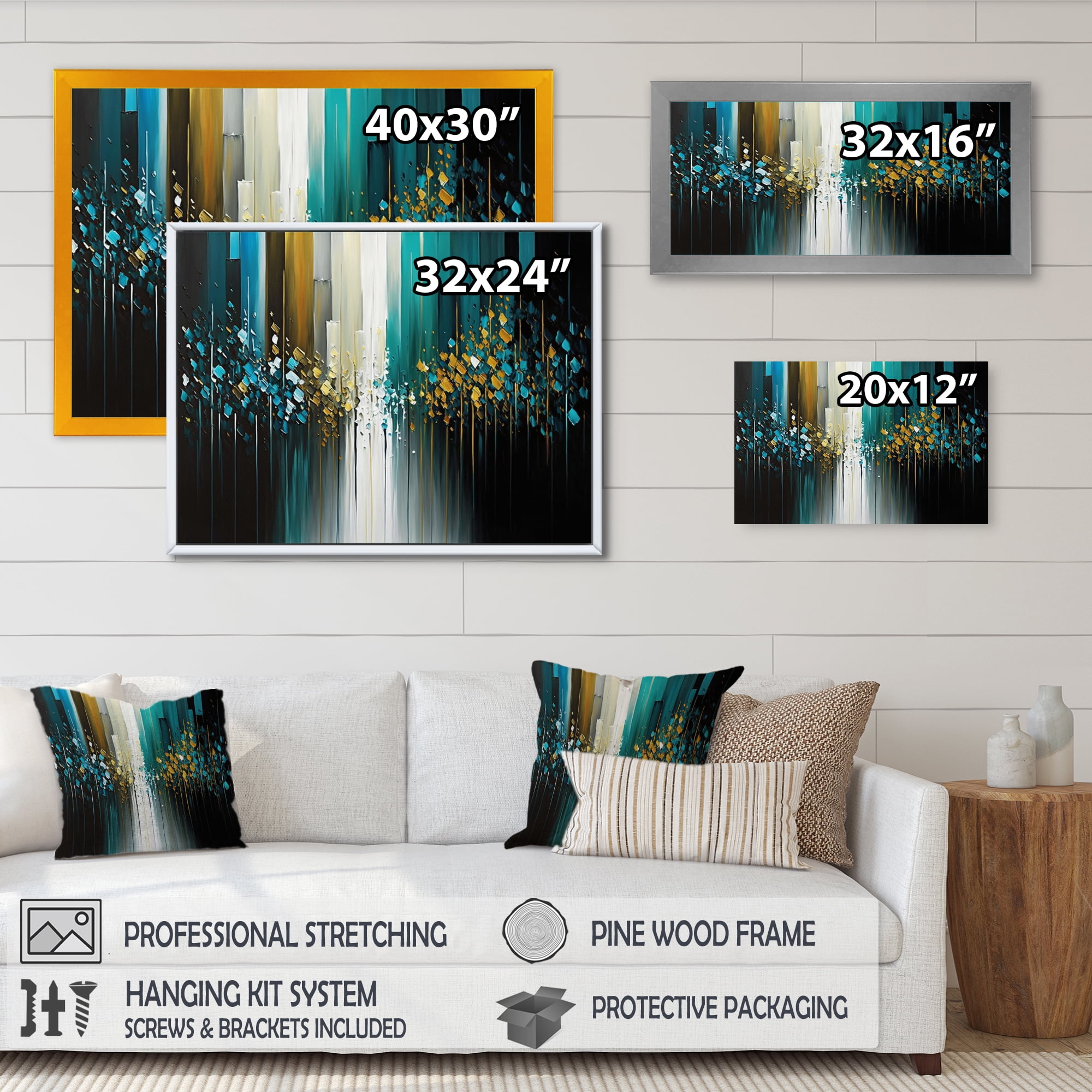 Designart Abstract Geometric Black And Green II Canvas Wall Art
