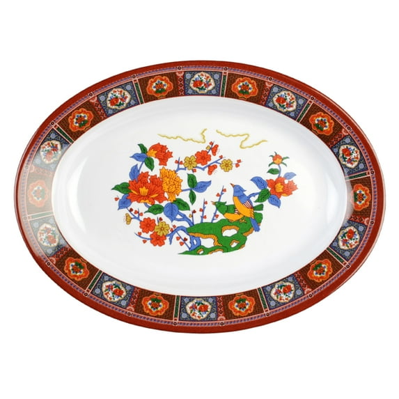 Excellante Peacock Melamine Dinnerware Collection 7 oz, 9" x 6 3/4" Deep Platter, Comes in Dozen