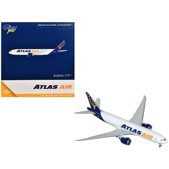 Boeing 777-200LR Commercial Aircraft "Atlas Air" (N703GT) White with Blue Tail 1/400 Diecast Model Airplane by GeminiJets