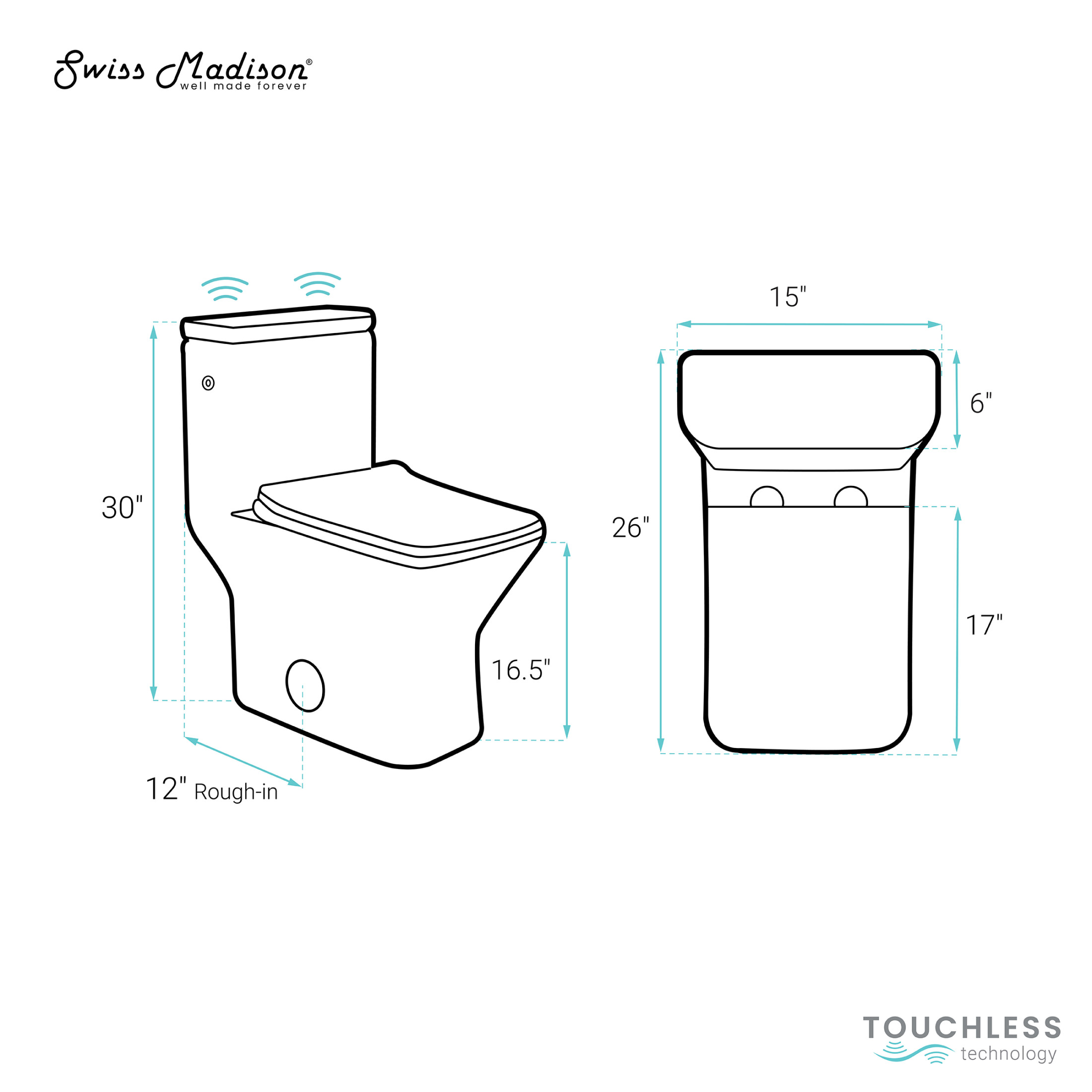 Carre One-Piece Square Toilet Dual-Flush 1.1/1.6 gpf, Touchless