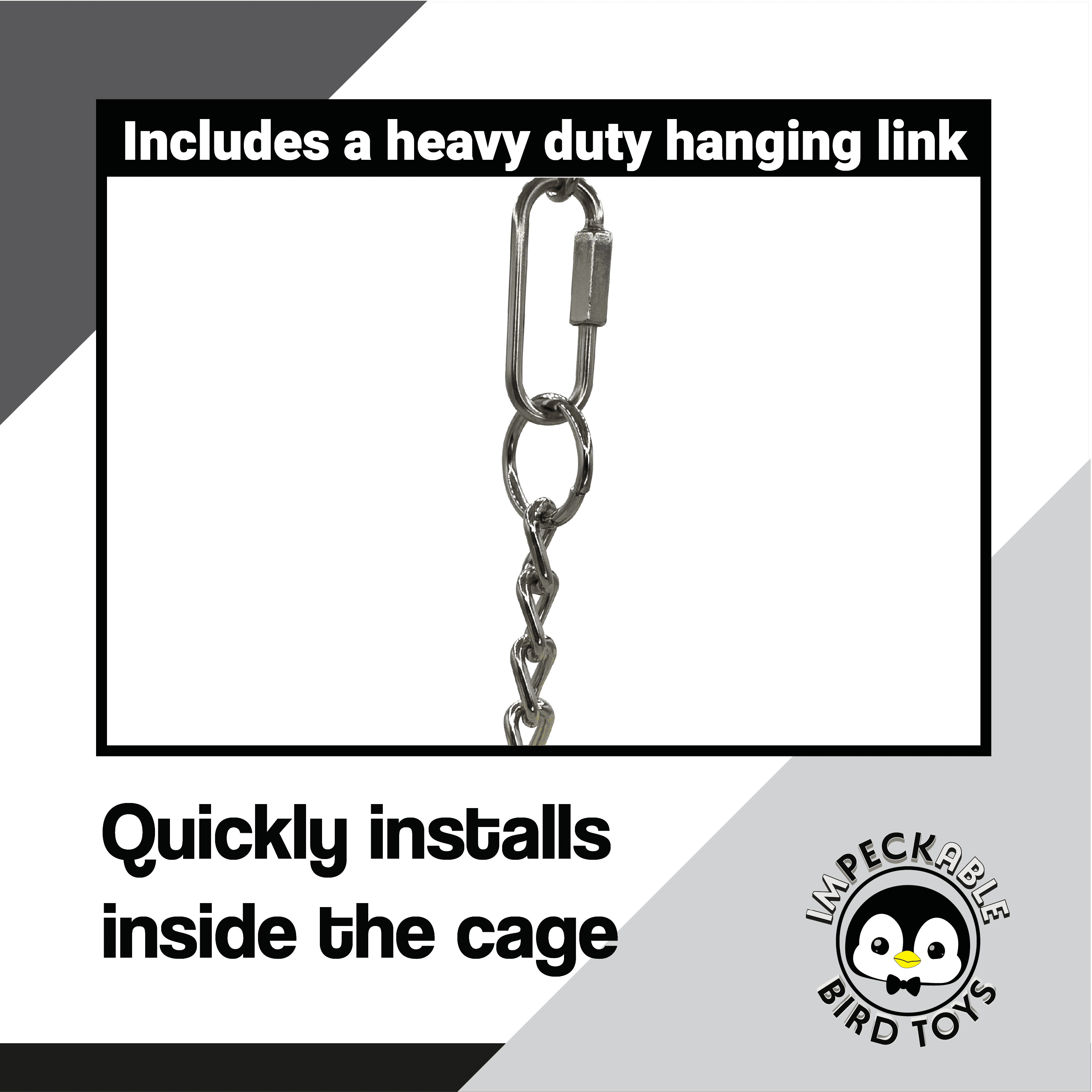 1833 Medium Natural Twirly Bird Toy with Kiln-Dried Wood Slats, Metal Chain and Bell – Handcrafted by Impeckable Bird Toys – Great for Conures, Amazons, African Greys and Medium Birds