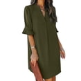 thumbnail image 1 of DondPO Robes Midi pour Femmes, Robes d'Été Tunique Col en V Ample Décontractée Robe Chemise Manches à Volants Mini Robe Décontractée, Robe de Plage pour Femmes Robe Vert Armée m, 1 of 5