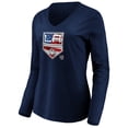 thumbnail image 2 of Women's Navy Los Angeles Kings Banner Wave Logo Long Sleeve V-Neck T-Shirt, 2 of 3