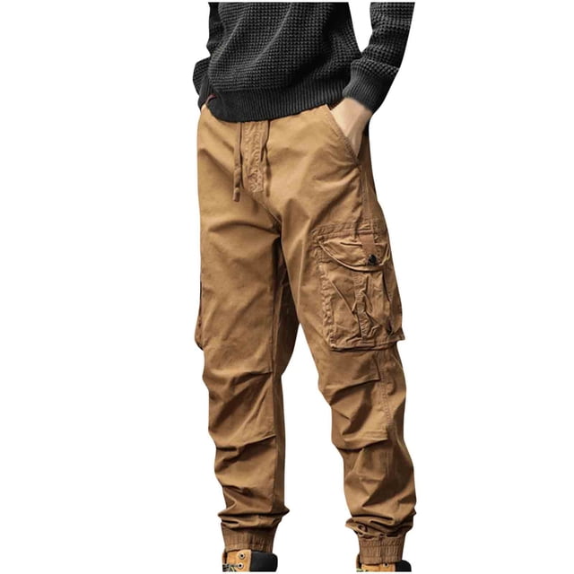 Pantalones largos de moda para hombre, casuales, de color sólido, con bolsillos y cremallera, cintura elástica, de poliéster.
