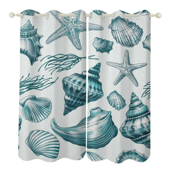 Beach Seashell Starfish Curtains Aesthetic Envrionmental Friendly Picture, Living Room Bedroom Window Drapes 2 Panel Set