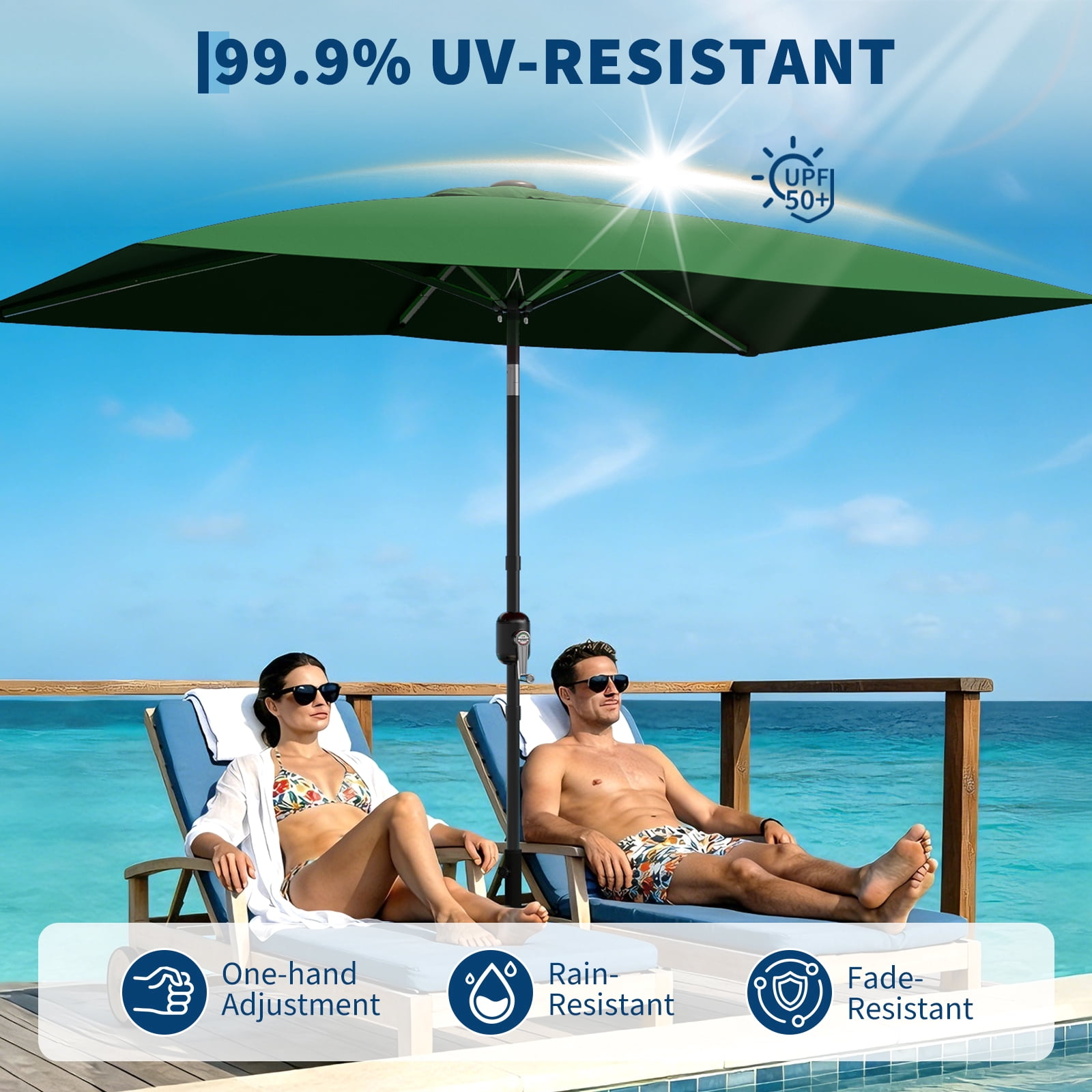 10' x 6.5' Patio Umbrella, Outdoor Table Umbrella, Metal Pole Square Outdoor Umbrella with Crank and Push Button Tilt,  Market Umbrella Sun Umbrella for Garden, Deck, Lawn, Pool-No Lamp&No Base
