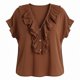thumbnail image 5 of Tops de Manga Corta para las Mujeres Encaje de Cuello en V de Ajuste Suelto Lino de Color Sólido, Verano Tops de Manga Corta para las Mujeres Respirable, 5 of 8