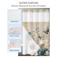 thumbnail image 4 of No Hook Shower Curtain with Snap-in Liner, Teal Tulip Butterfly Waterproof Fabric Bathroom Curtains, Beige Turquoise Floral Vintage Rustic Bath Curtains & Mesh Top Window Narrow 36"x78", 4 of 9