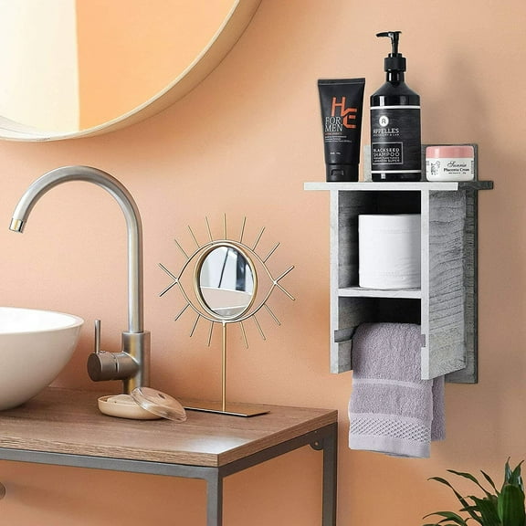 Wall Mount Toilet Paper Holder Wood Tissue Roll Dispenser With Storage Shelf