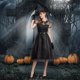 thumbnail image 3 of Disfraz de Halloween para mujer, vestido de bruja de malla de encaje negro, vestido gótico sexy de manga corta, vestido de longitud midi, disfraz de Halloween, 3 of 3