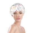 thumbnail image 2 of Dark Orange dots print Shower Cap, Reusable Bath Hair Hat for all Hair Lengths Hair Cover with Elastic Band Double Waterproof Layers Bathing Hat, 2 of 5