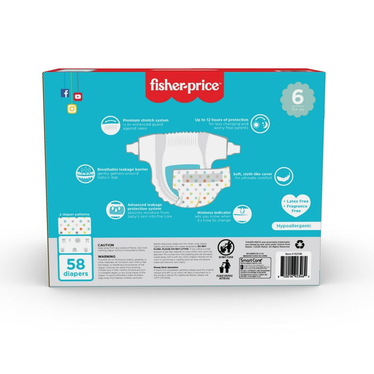 Fisher-Price Size Diapers for Infants, 58 Ct