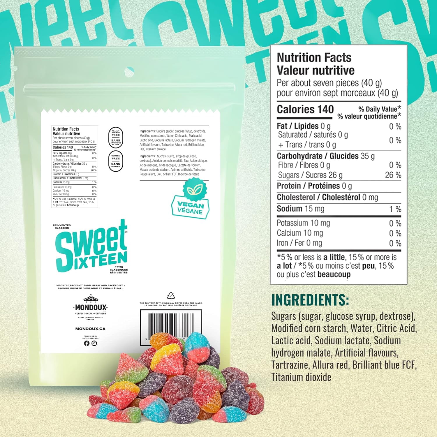 Mondoux Sweet Sixteen Vegan Sour Mix, 350g/12.3 oz., Bag - Walmart.com
