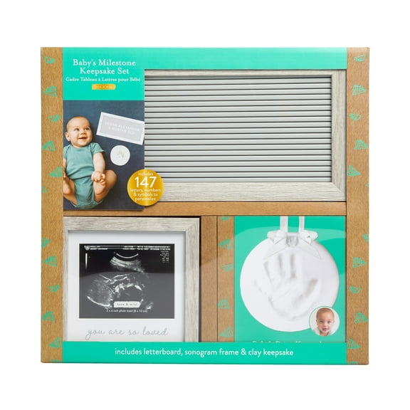 Kate & Milo Gender Neutral Baby Gift Set - Letterboard, Print Kit & Picture Frame, One Size, Gray
