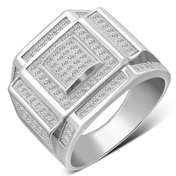 Men's 925 Sterling Silver Geometric Statement Ring Cubic Zirconia Size 9
