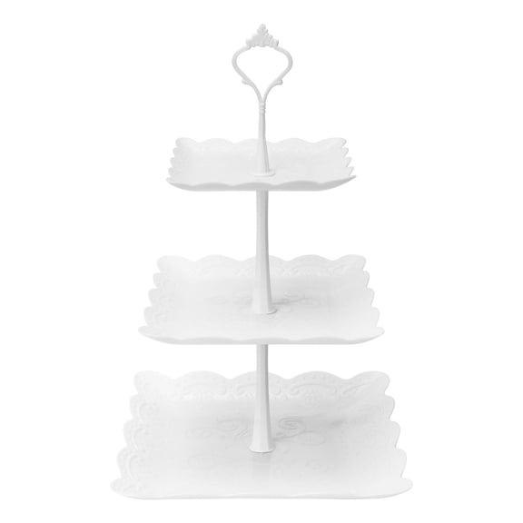 Square 3 tier cupcake stand, plastic tiered serving tray for desserts appetizers, perfect for weddings birthdays showers, white