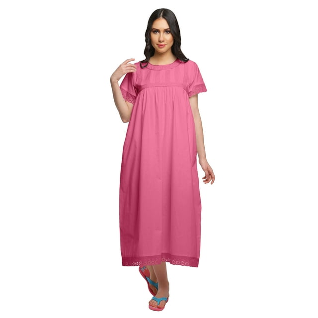 Moomaya Robe de Nuit d'Allaitement en Coton pour Femmes, Unie, à Col Rond