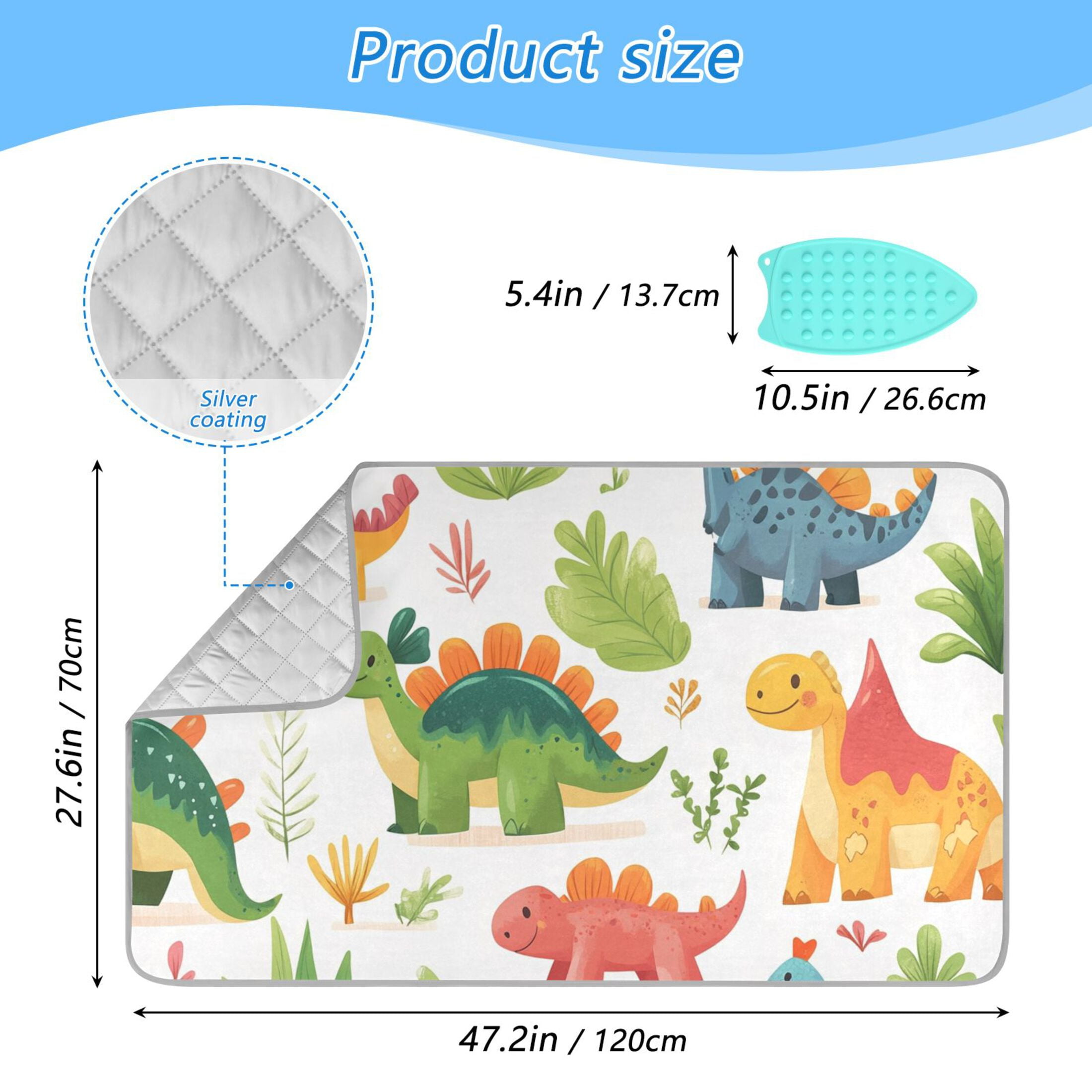 Watercolor Cartoon Dinosaur Ironing Mat Blanket for Table Top Travel Portable Ironing Board Pad 47.2x27.6 Inch