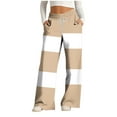thumbnail image 2 of Women's Wide Leg Pants Elastic High Waist Drawstring Print Trousers Casual Loose Stylish Clothes With Pockets (3XL, Khaki-A), 2 of 5