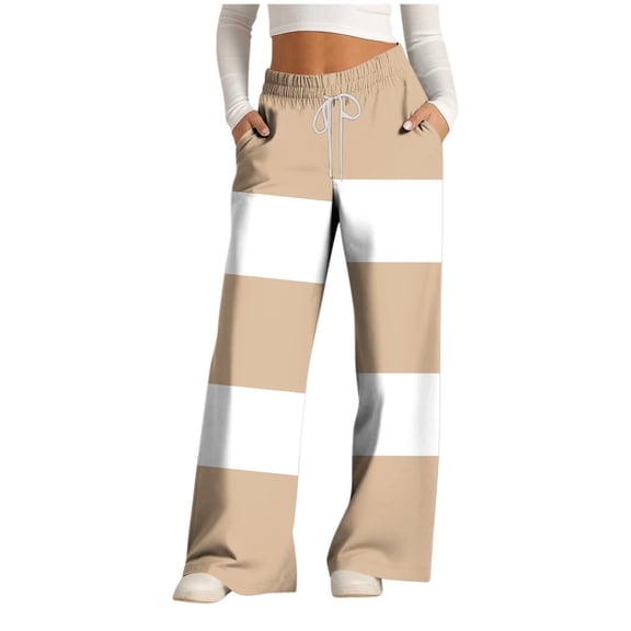 Cavosen Wide Leg Scrub Pants for Women Baggy Trousers Stripe Palazzo Elastic Waist Sweatpants Drawstring Fall Pants