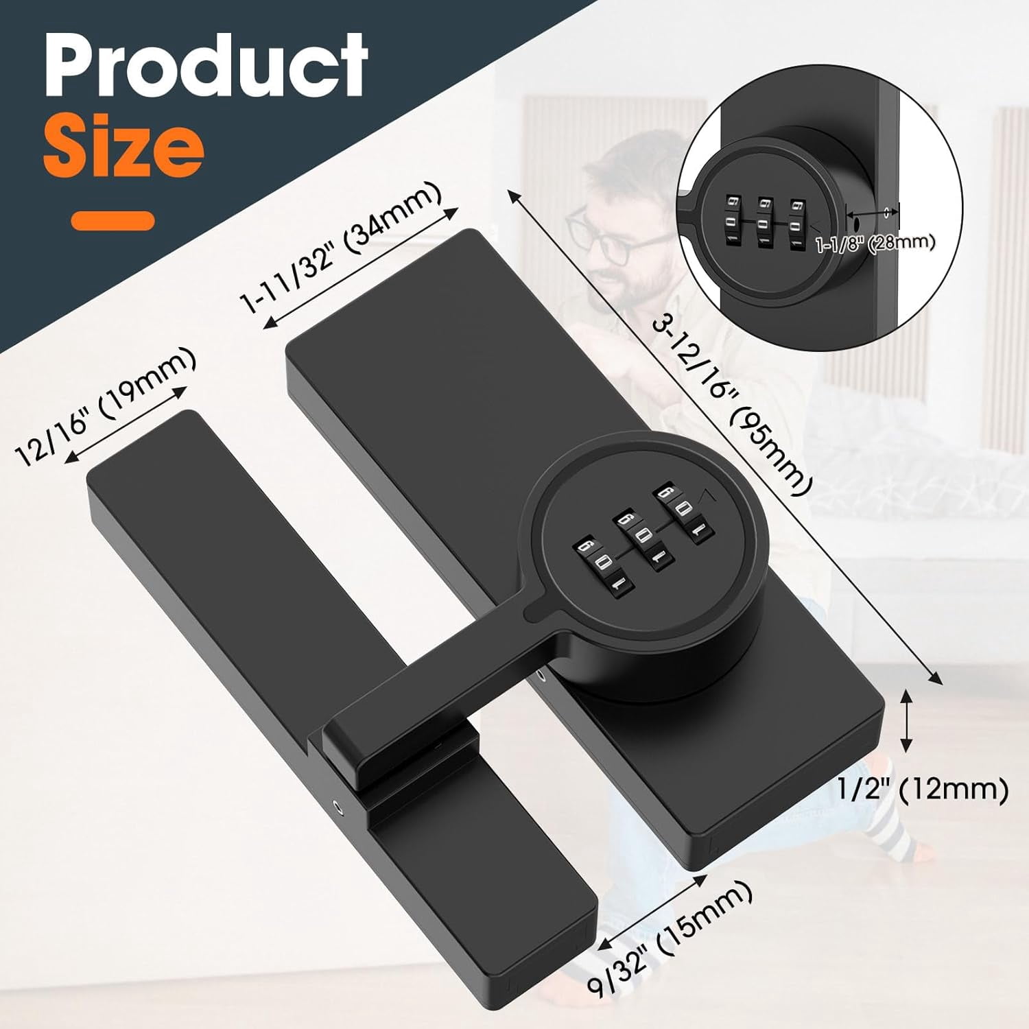 ABCISI Password 180 Degree Barn Door Latch, Keyless Adhesive Flip Latch, Sliding Door Latch with 3-Digit Combination, Cabinet Lock with Glue and Screws for Gate,Shed, Bedroom, Closet (1, Black)