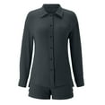 thumbnail image 3 of Women Clothing Set Long Sleeve Shirt and Shorts Polyester Casual Spring Outdoor Wear, 3 of 5