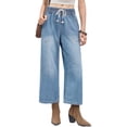 thumbnail image 4 of High Waist Women Elastic Waist Casual Ankle Capris Straight Denim Pants Drawstring Jeans, 4 of 5