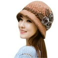 thumbnail image 2 of EQWLJWE Fashion Women Lady Winter Warm Crochet Knitted Flowers Decorated Ears Hat PK Plush Hat Holiday Clearance, 2 of 2