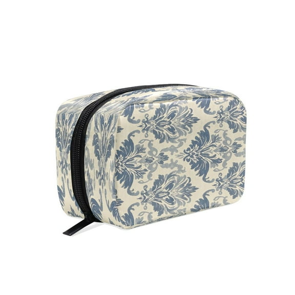 BZSMCE Makeup and Cosmetic Bag Women Simple Elegant Blue Damask Pattern Pattern Square Cosmetic Bag
