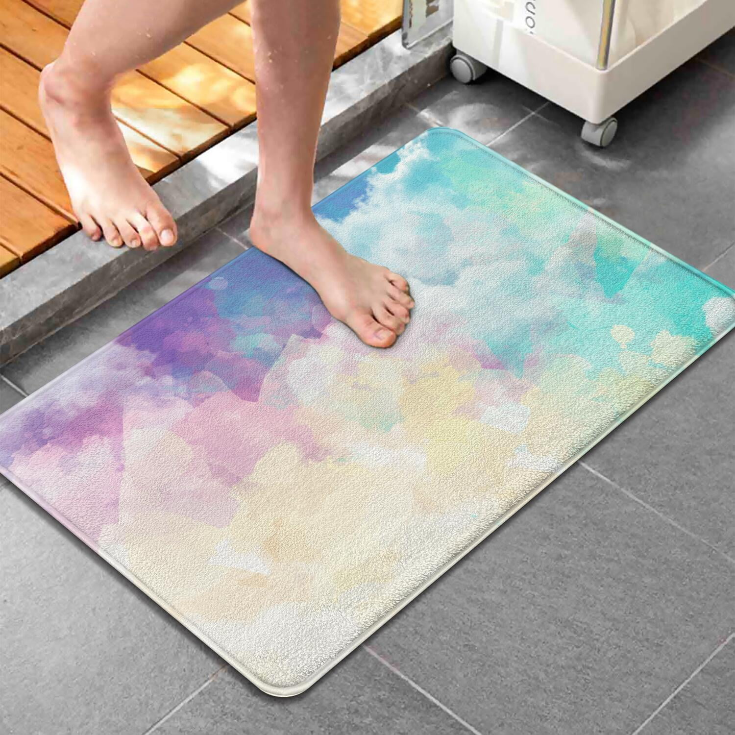 20x32 Inch Ultra Soft Faux Bath Mat Non Slip Absorbent Microfiber Bathroom Rug, Liquid & Marble Print