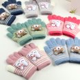 thumbnail image 2 of Guantes de invierno para niños con dibujos de osos tejidos con cinco dedos separados, guantes gruesos y cálidos con forro polar para hombres y mujeres, 2 of 6