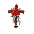 thumbnail image 1 of Christmas Stake, Solar Powered with Fairy Lights, Metal , Natural Rattan, Red Poinsettia & Berries, 1 of 5