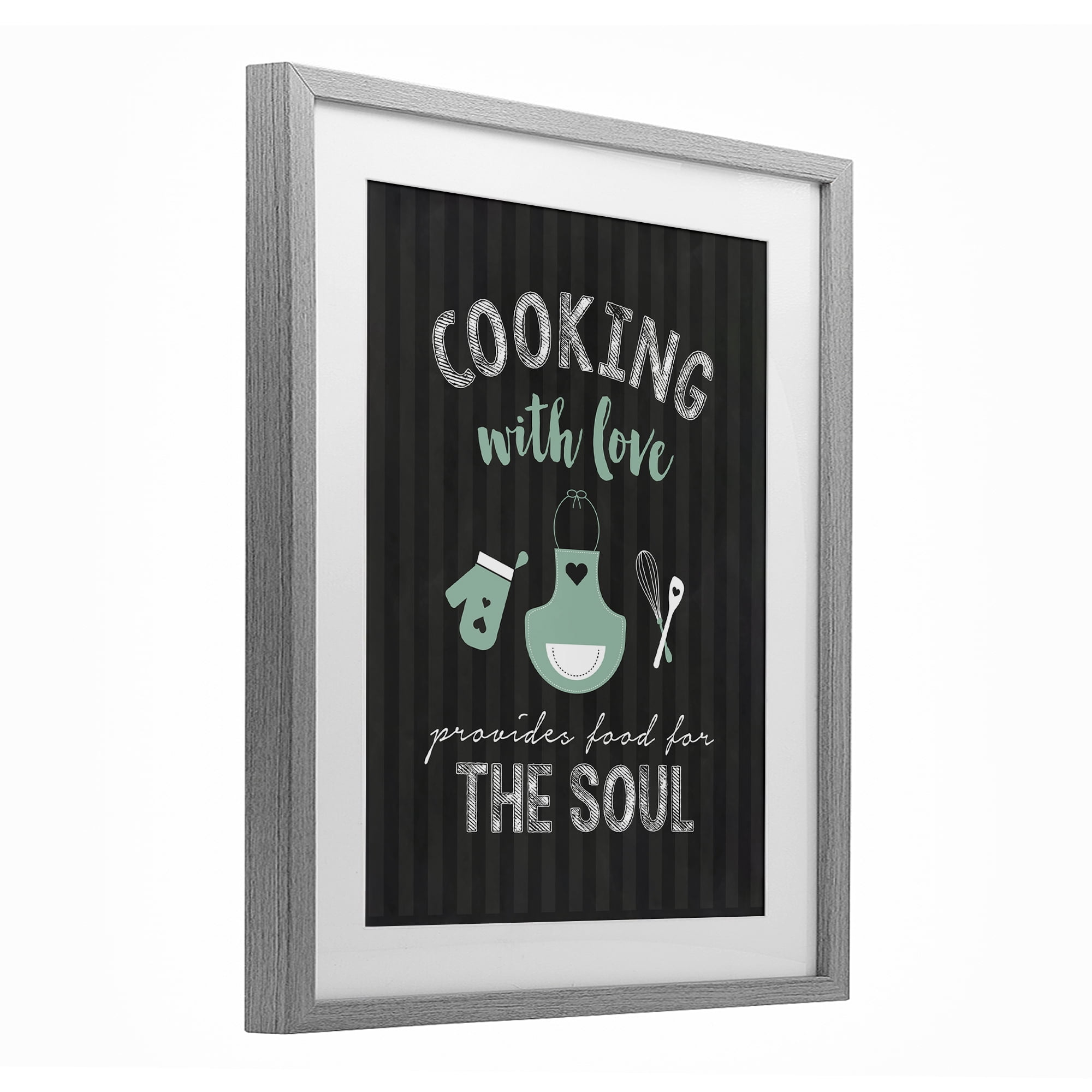 Food For Soul Black & Green Gray Framed Print Under Glass, design by Lettered and Lined