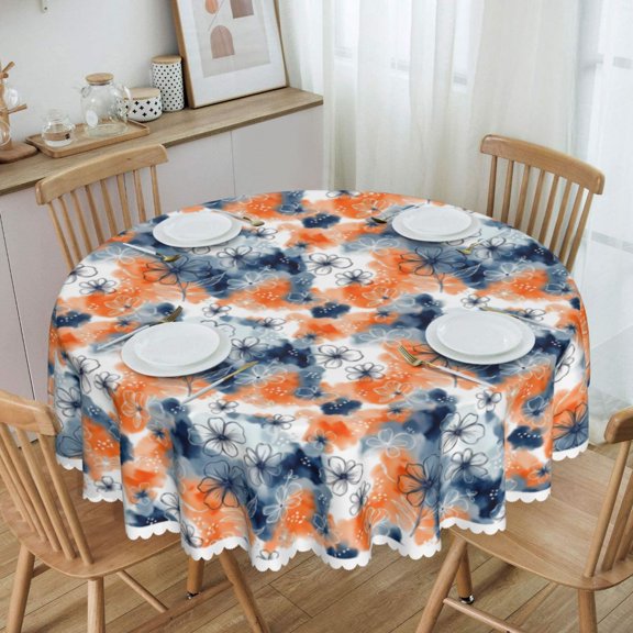 Watercolor Floral Pattern With Round Tablecloth Waterproof Table Cloth Stain and Wrinkle Resistant Washable, Decorative Fabric Table Cover for Dining, Party and Camping