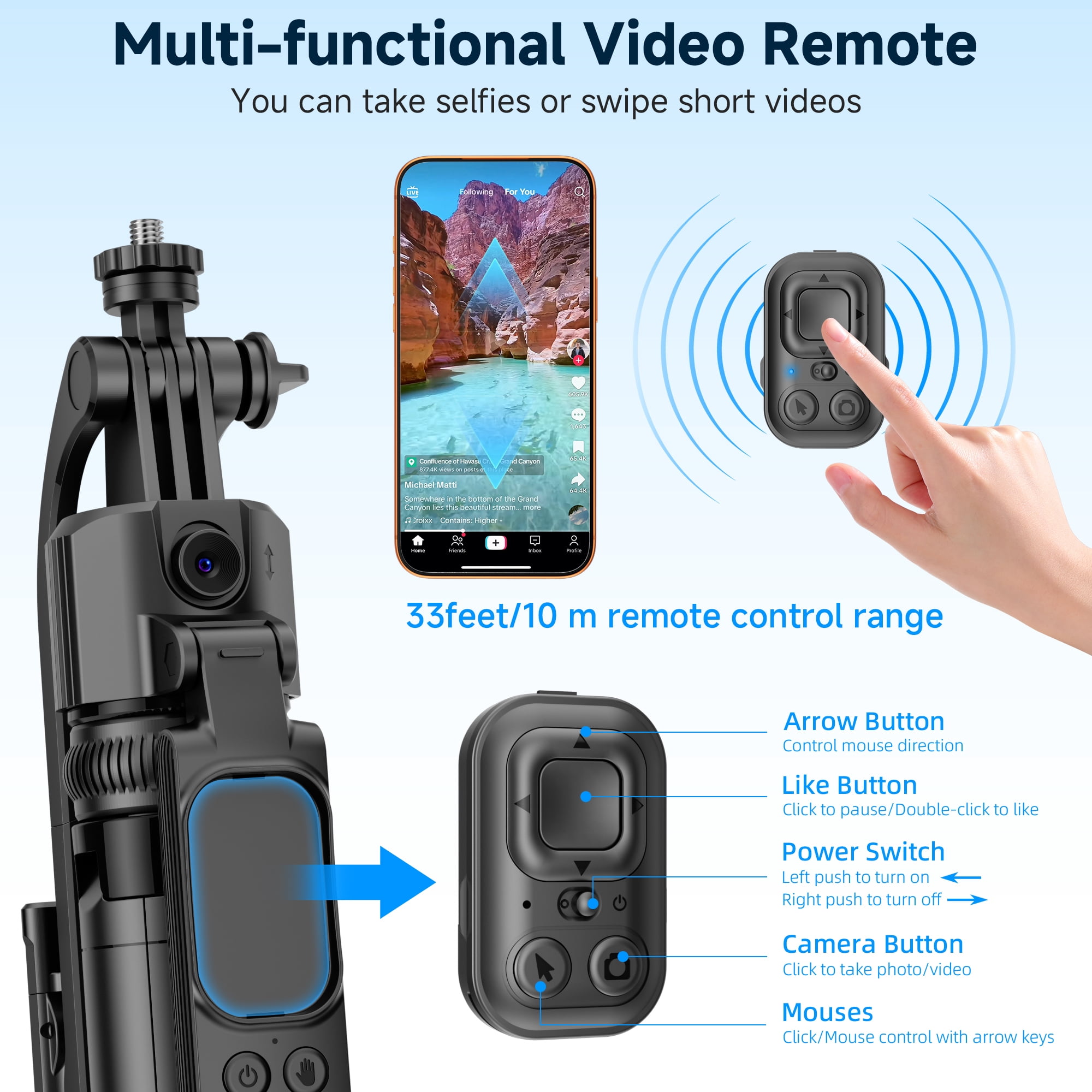 SelfieShow 64” Auto Face Tracking Tripod for iPhone, 360° Rotating Selfie Stick Tripod, Handheld Stabilization with Remote Control and Fill Light, for TikTok Vlog Video Recording