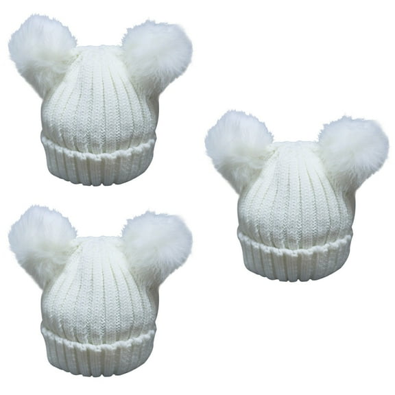 MLINS  3 Pieces Women Knitting Beanie Knitted Hat Beret Ladies Double Miss White