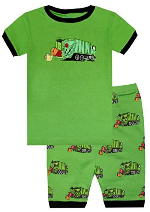Elowel Boys Garbage Truck 2 Piece Pajama Set 100% Cotton (Toddlers, Little Boy, Big Boy)