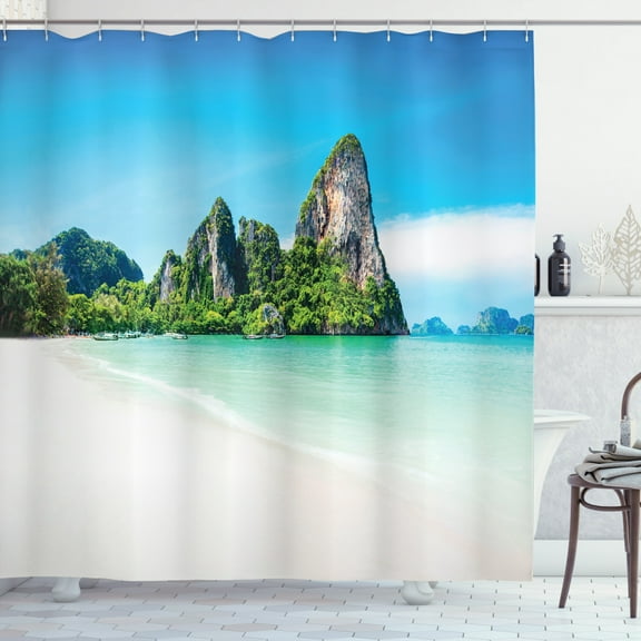 Ambesonne Coastal Shower Curtain, Beach Limestone Rocks, 69"Wx70"L, Multicolor