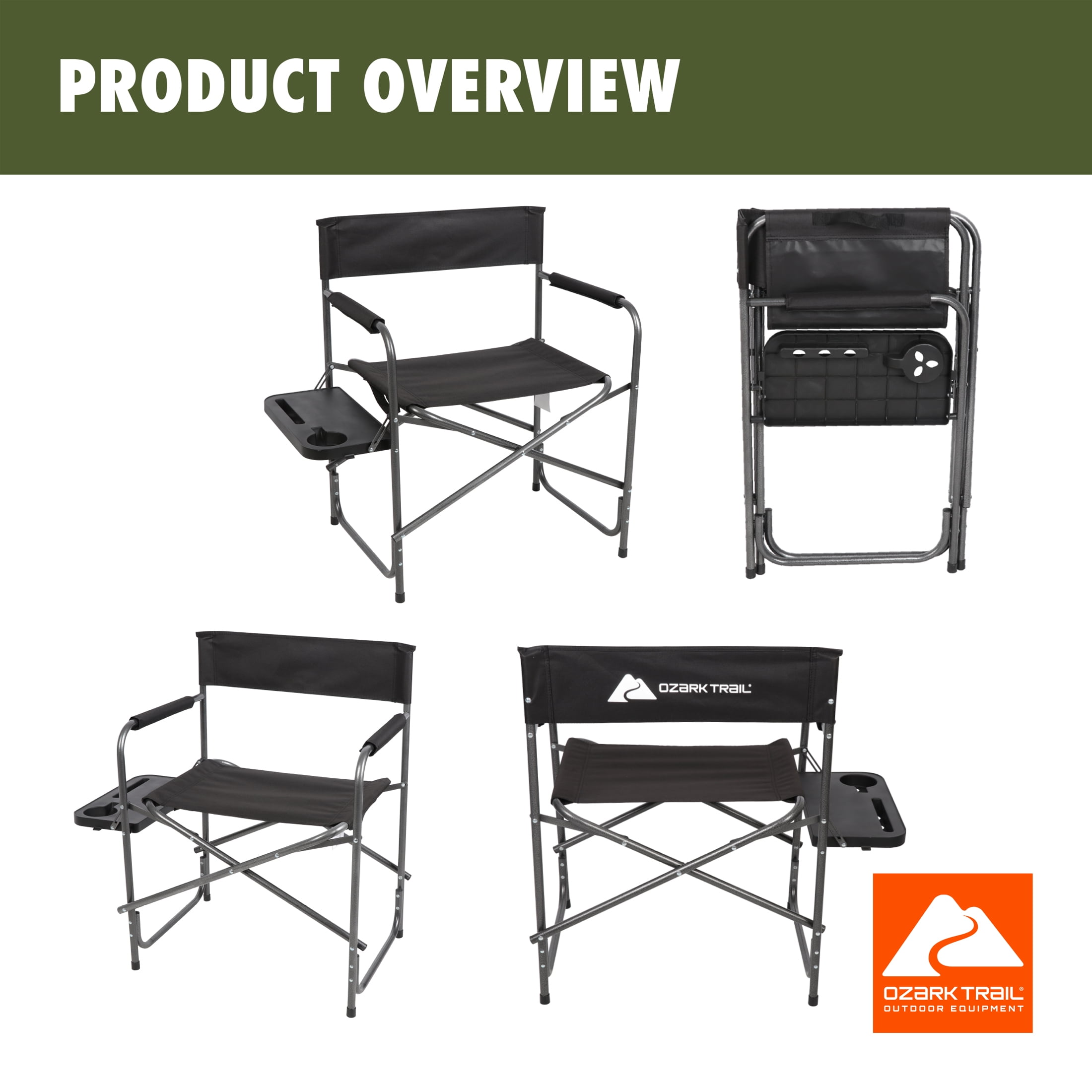 Ozark Trail Director Chair with Side Table, Black