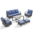 thumbnail image 3 of OPOHORO 6-Piece Outdoor Patio Furniture Set with Sofa, 2 Swivel Rocking Chairs, 2 Ottomans and Coffee Table, PE Wicker Deep Seating with Blue Cushions for Deck or Porch, 3 of 15