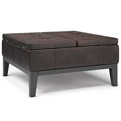 Simpli Home Dover 36 inch Wide Square Coffee Table with Lift Top and Storage, Distressed Brown