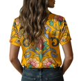 thumbnail image 4 of QASIEATN Women's Retro Shirt Women's Satin Printed Short Sleeved Shirt Vacation Style Shirt, 4 of 7